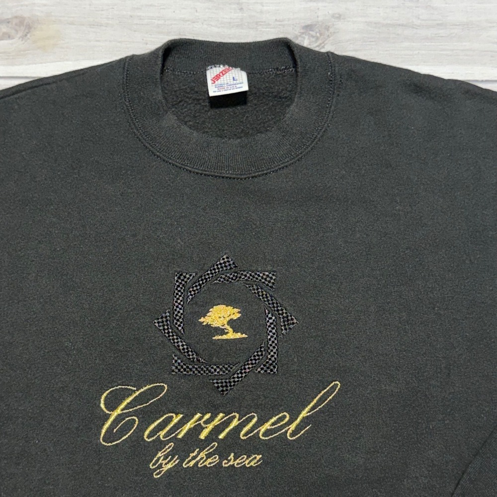 Jerzees Sweatshirt Mens Large Black Carmel‎ by the Sea Vintage Crewneck USA Made